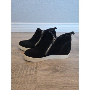 Steve Madden Wedge Womens Bootie Black Suede leather White Soles‎ 9M